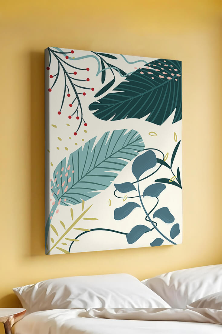 Abstract Botanical Illustration with Colorful Leaf Patterns