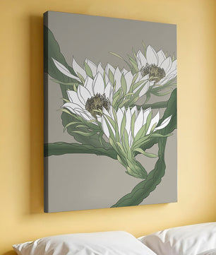 Beautiful botanical illustration of white blooming flowers with green leaves