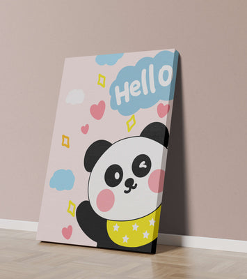 Panda illustration with playful elements and pastel colors