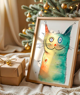 Illustration artistique de chat à l’aquarelle avec des couleurs vives