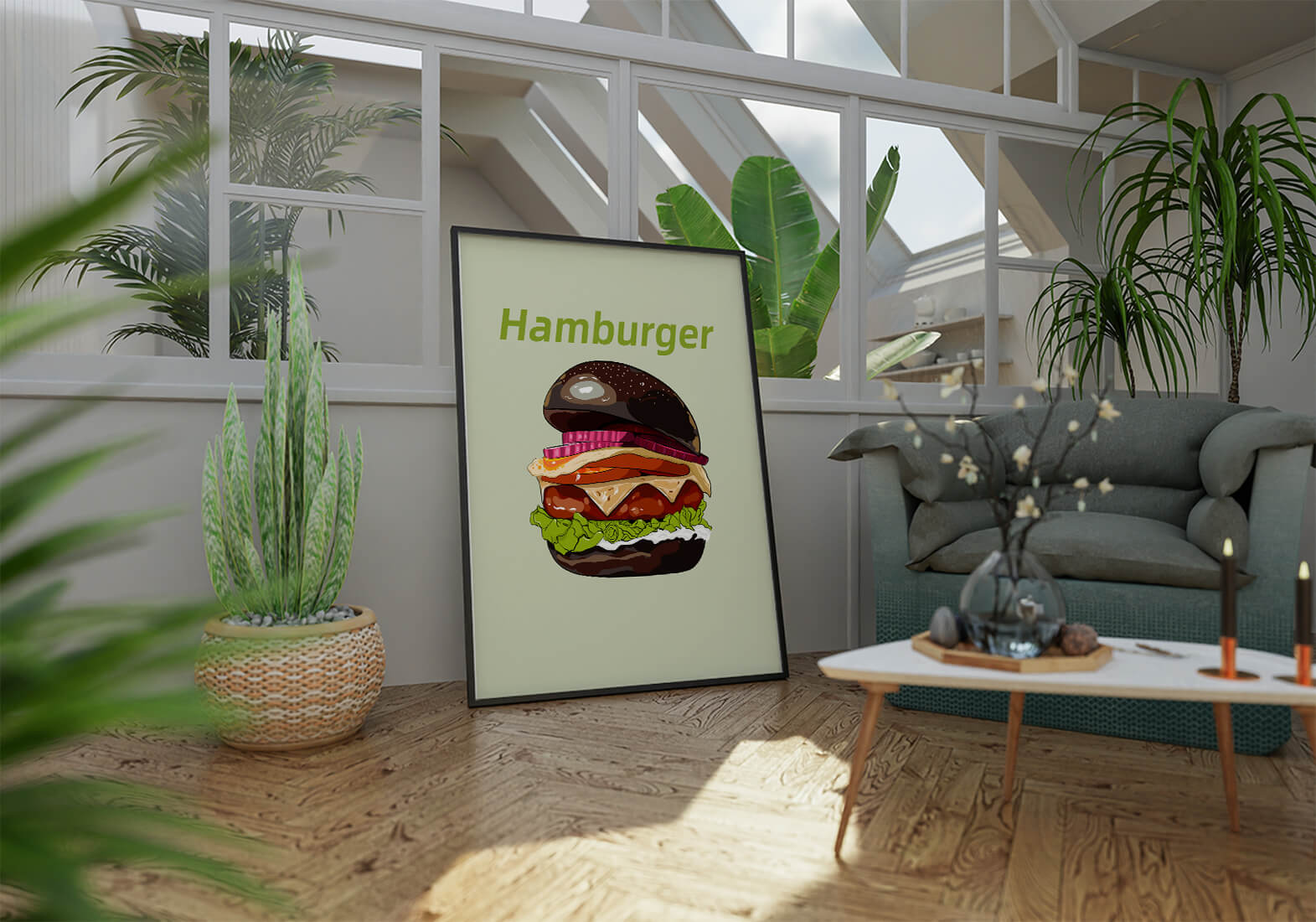 Delicious hamburger illustration with vibrant ingredients