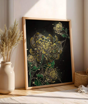 Elegantes Chrysanthemen-Design mit goldenen Akzenten