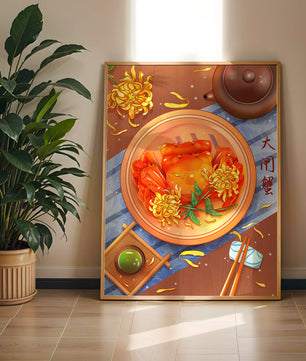 Crab Dish with Chrysanthemum Flowers and Tea Setting - Mi tienda