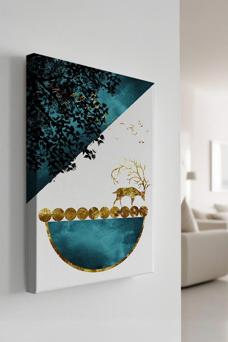 Abstract Deer with Golden Elements in a Mystical Forest Setting