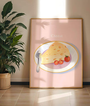 Plate with Cheese and Tomatoes on Pink Background