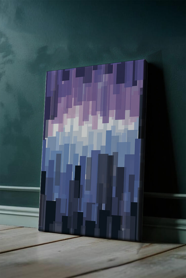 Abstrakter pixeliger Farbverlauf mit Blau- und Lilatönen