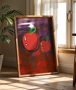 Dos manzanas abstractas con fondo colorido