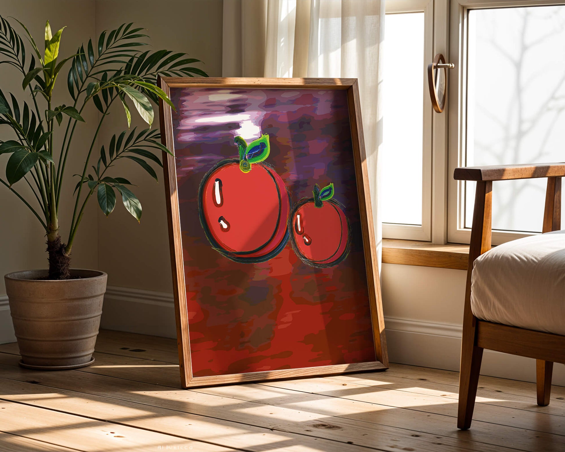 Dos manzanas abstractas con fondo colorido