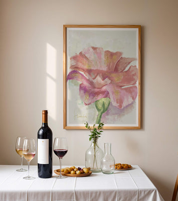Beautiful pink flower painting with golden accents