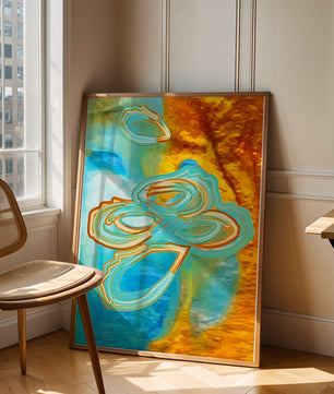 Abstract vibrant swirls in blue and orange colors
