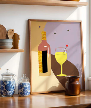 Minimalist Still Life with Wine Bottle and Glass in Soft Tones - Mi tienda
