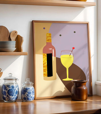 Minimalist Still Life with Wine Bottle and Glass in Soft Tones