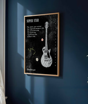 Ilustración de guitarra en blanco y negro artística con texto conmovedor