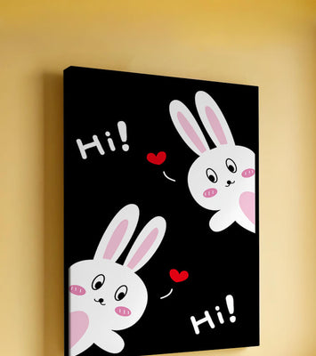Charming bunny illustration with hearts on black background