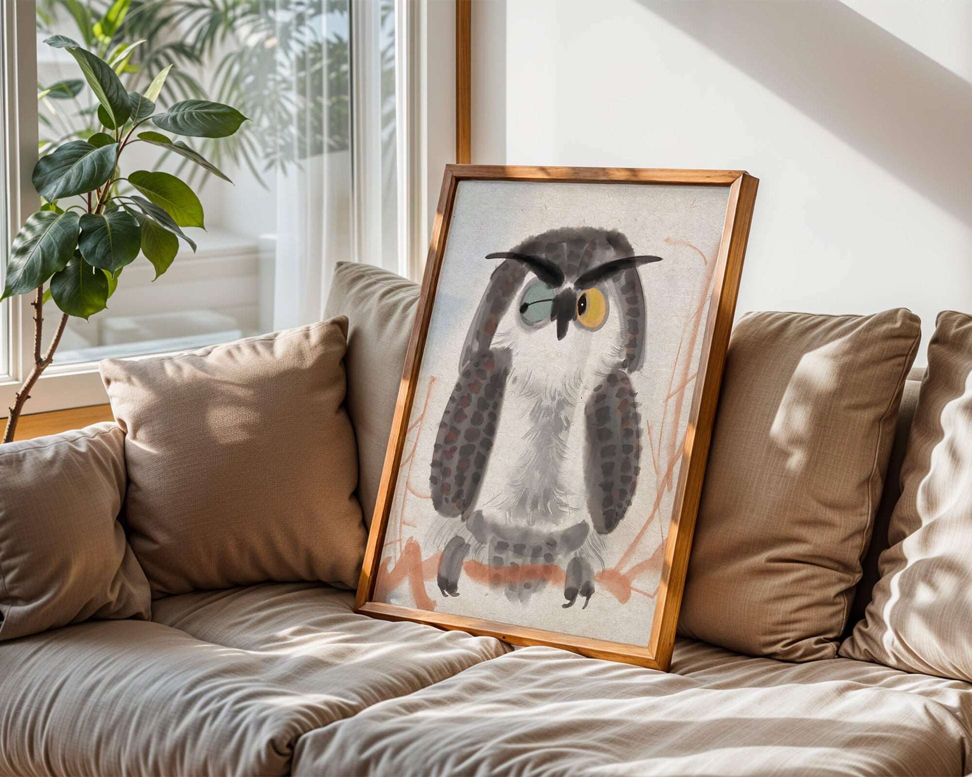Whimsical Owl Illustration with Colorful Eyes