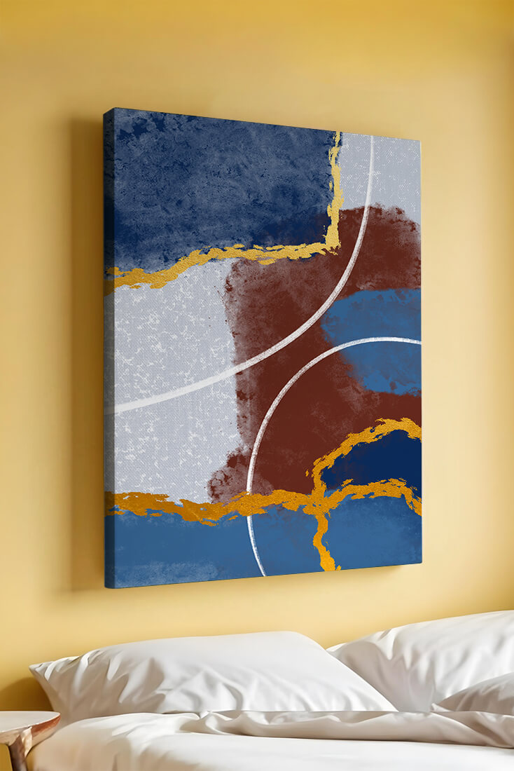 Abstract painting with gold accents and geometric elements