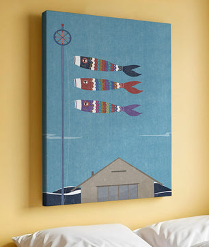 Colorful Koi Nobori Fish Flags Against Blue Sky