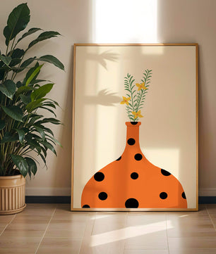 Colorful Polka Dot Vase with Yellow Flowers and Green Leaves - Mi tienda