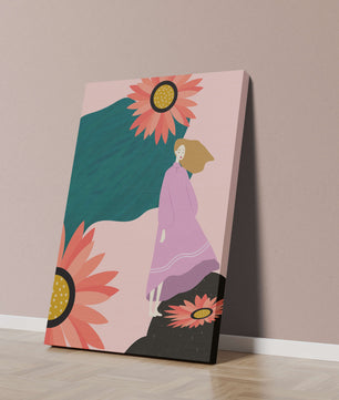 Stylized illustration of woman with vibrant floral elements