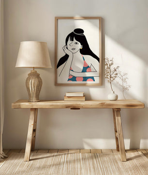 Elegant Minimalist Woman Portrait with Polka Dot Dress and Gold Earring - Mi tienda