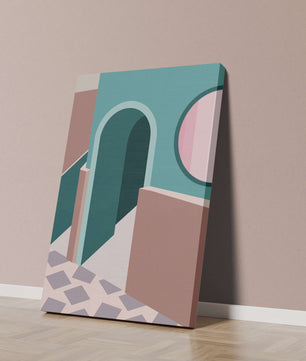 Abstract architectural scene with geometrical shapes