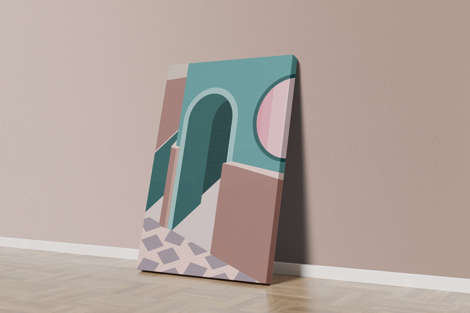 Abstract architectural scene with geometrical shapes