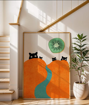 Playful Cats and Smiling Kiwi in Vibrant Hills