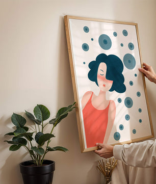 Dreamy Female Portrait with Abstract Circles in Modern Art Style - Mi tienda