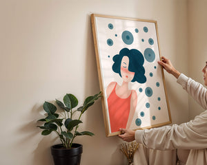 Dreamy Female Portrait with Abstract Circles in Modern Art Style - Mi tienda