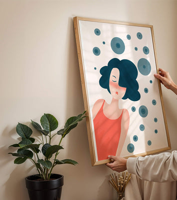 Dreamy Female Portrait with Abstract Circles in Modern Art Style