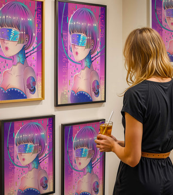 Futuristic Cyberpunk Girl with Neon Colors and Virtual Reality Elements