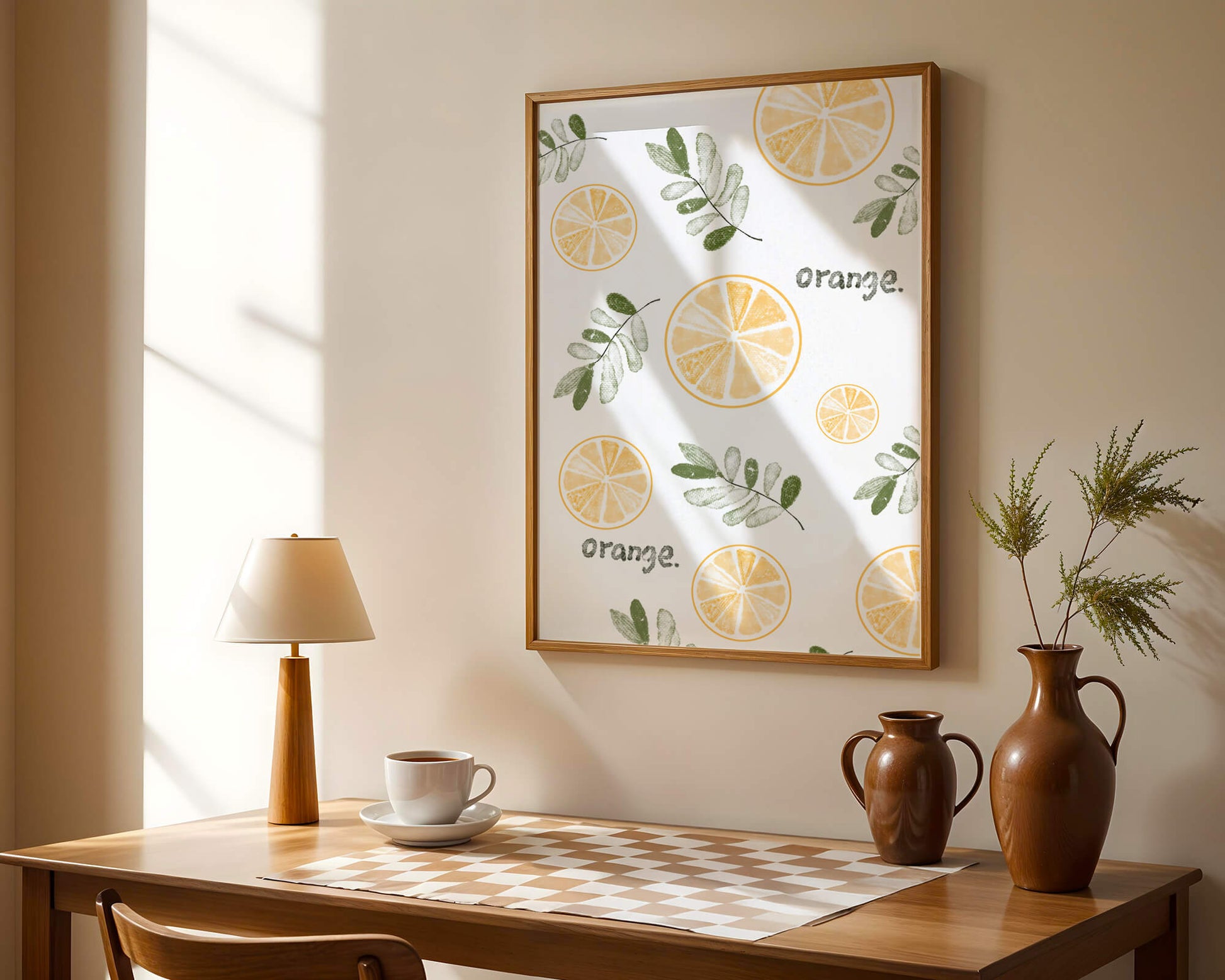 Motif avec des tranches d’orange et des feuilles vertes
