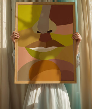 Retrato abstracto colorido con formas geométricas audaces