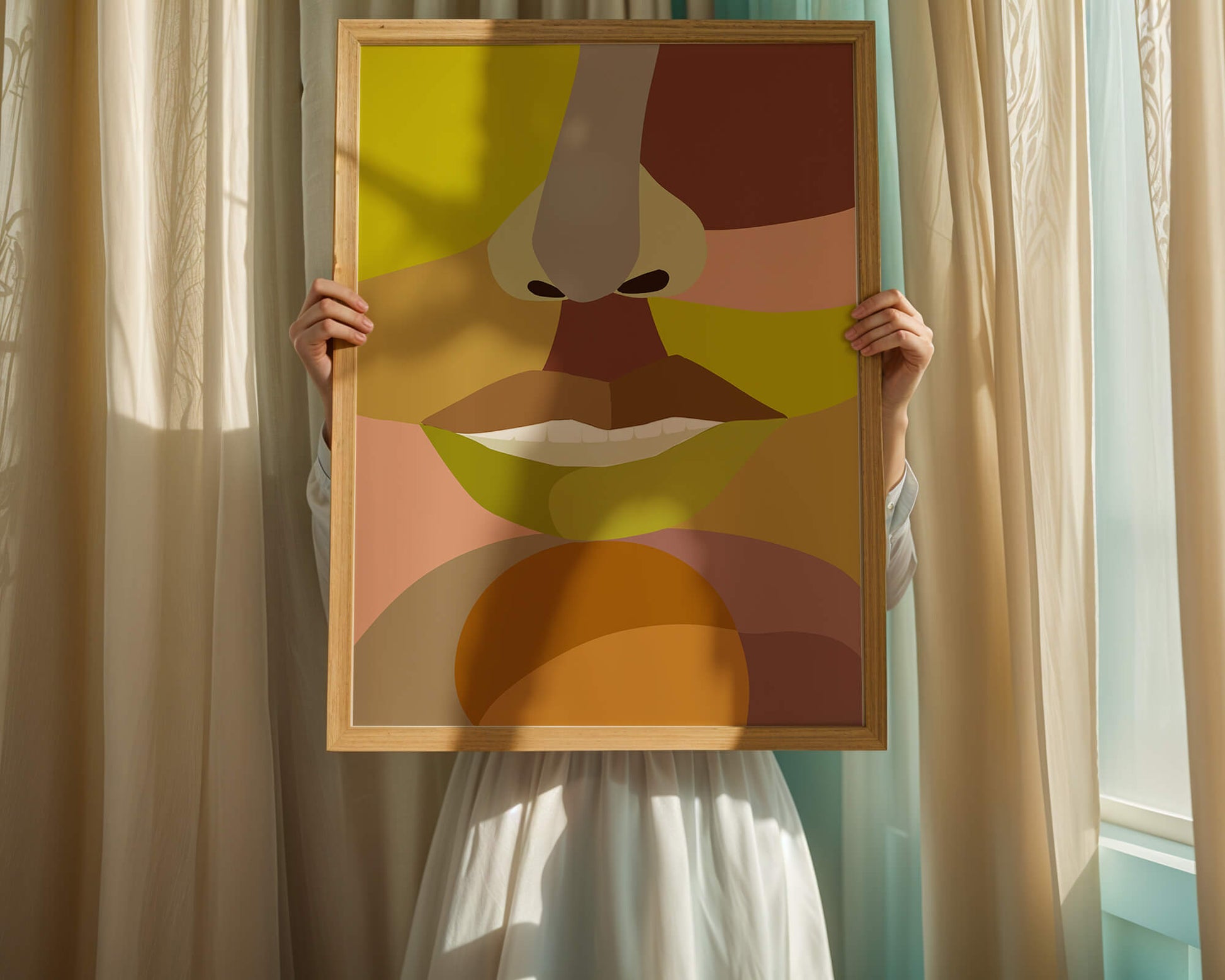 Retrato abstracto colorido con formas geométricas audaces