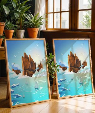 Majestic Sea Cliffs and Sailboats in Serene Landscape