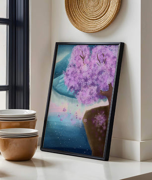 A Beautiful Cherry Blossom Tree in a Dreamlike Landscape