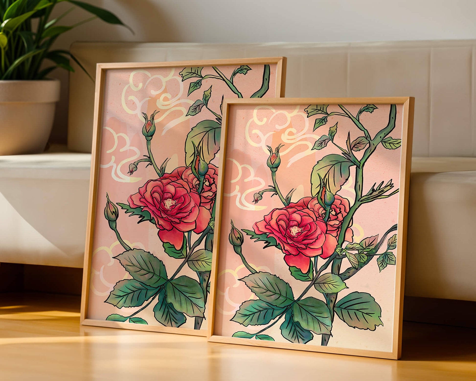 Ilustración Elegante de Rosa con Fondo Pastel Suave