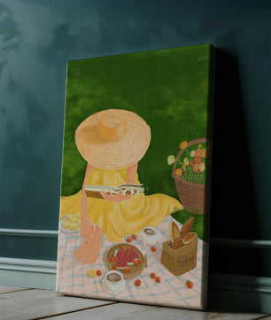 Picnic in the Park with Straw Hat and Flowers