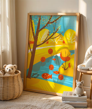 Paysage d'automne coloré avec rivière et arbres vibrants
