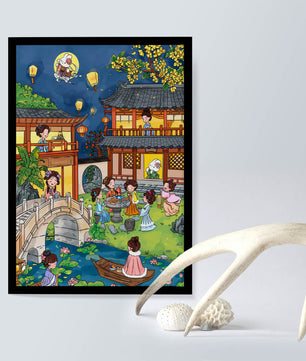 Traditional Chinese Celebration with Lanterns and River