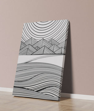 Abstract Black and White Geometric Landscape with Line Art