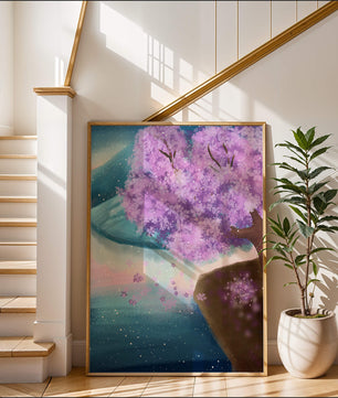 A Beautiful Cherry Blossom Tree in a Dreamlike Landscape