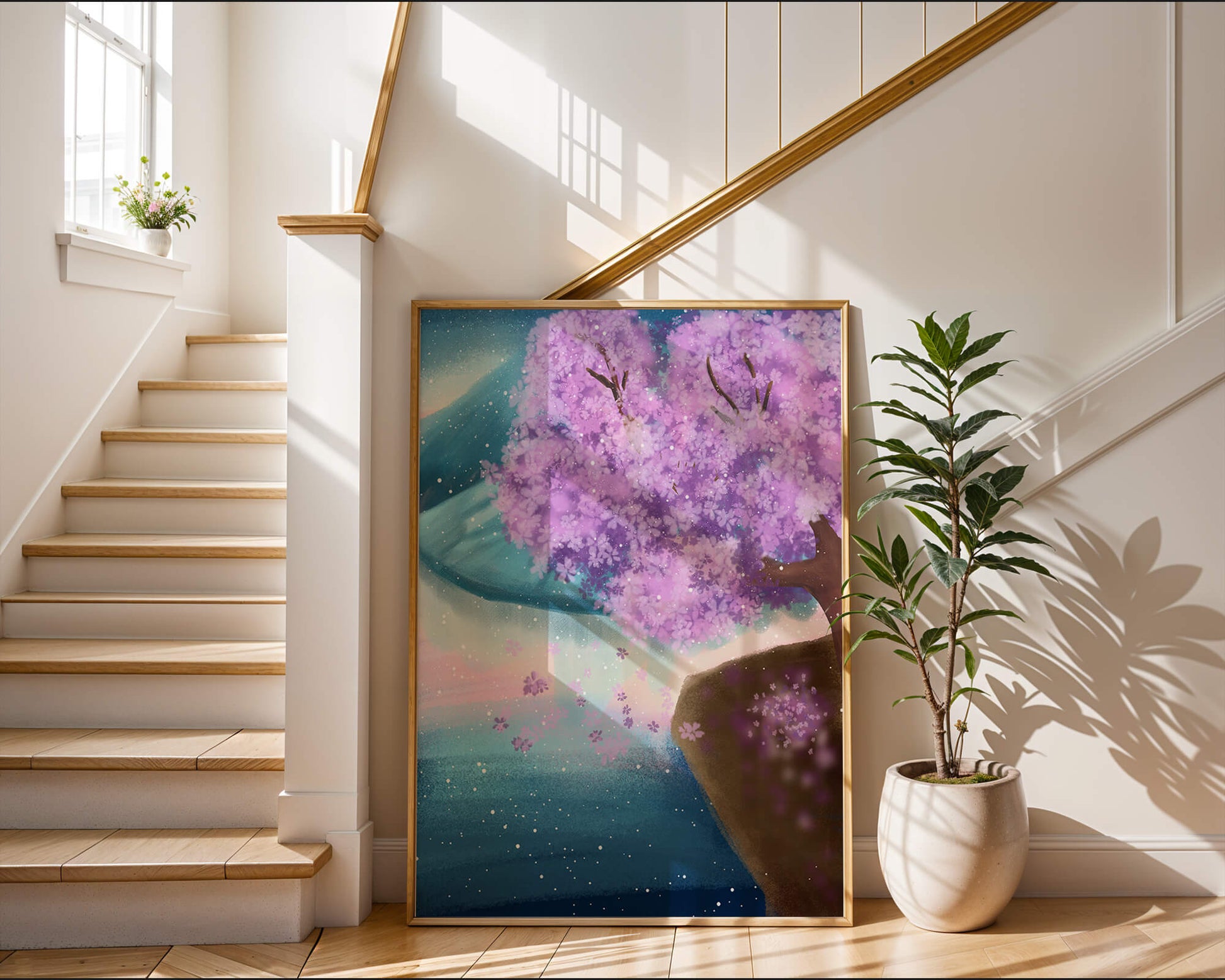 A Beautiful Cherry Blossom Tree in a Dreamlike Landscape