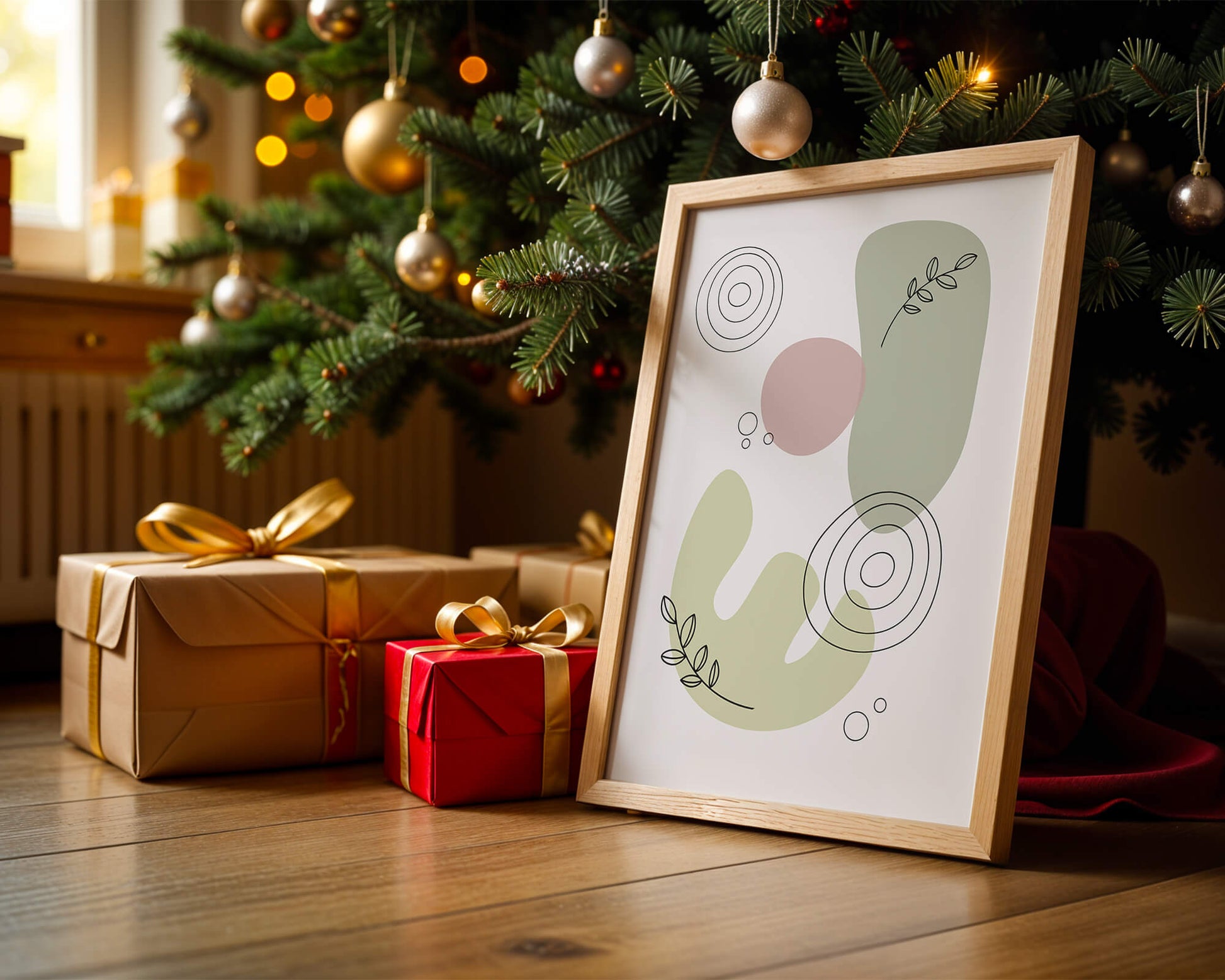 Abstract shapes and leaves in minimalistic design