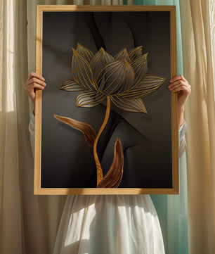 Golden Lotus Flower On Abstract Grey Background - Mi tienda