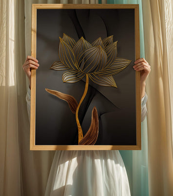 Golden Lotus Flower On Abstract Grey Background