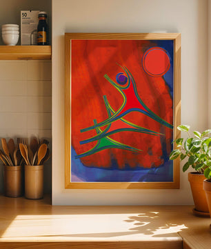 Abstract colorful artwork with dynamic figures and bold colors