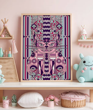 Gato Art Deco geométrico con patrones intrincados
