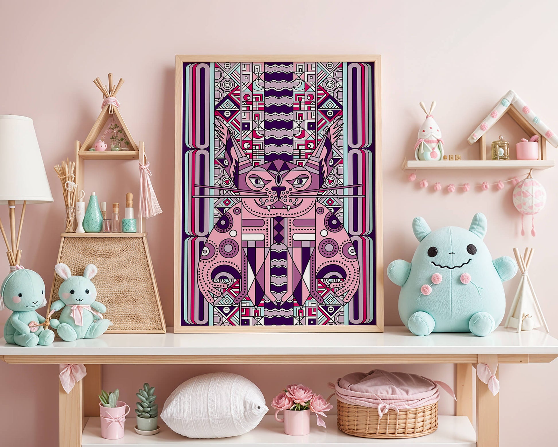 Geometric Art Deco Cat with Intricate Patterns