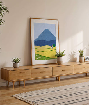 Serene Countryside Landscape with Mountain and Flowers